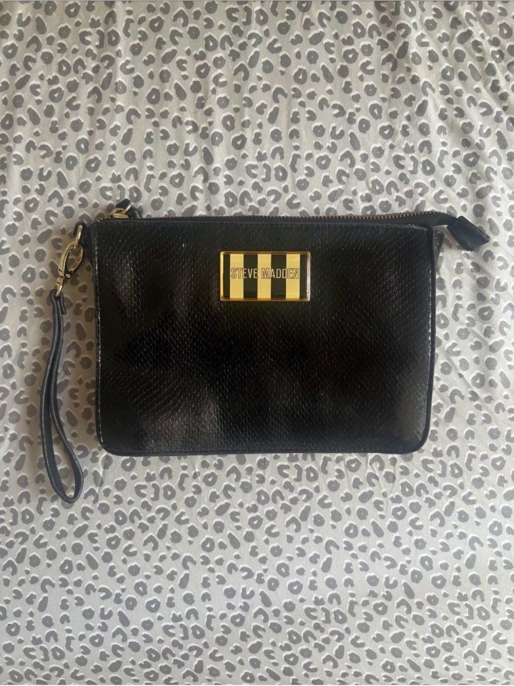 Steve Madden Black Wristlet with Gold Plaque